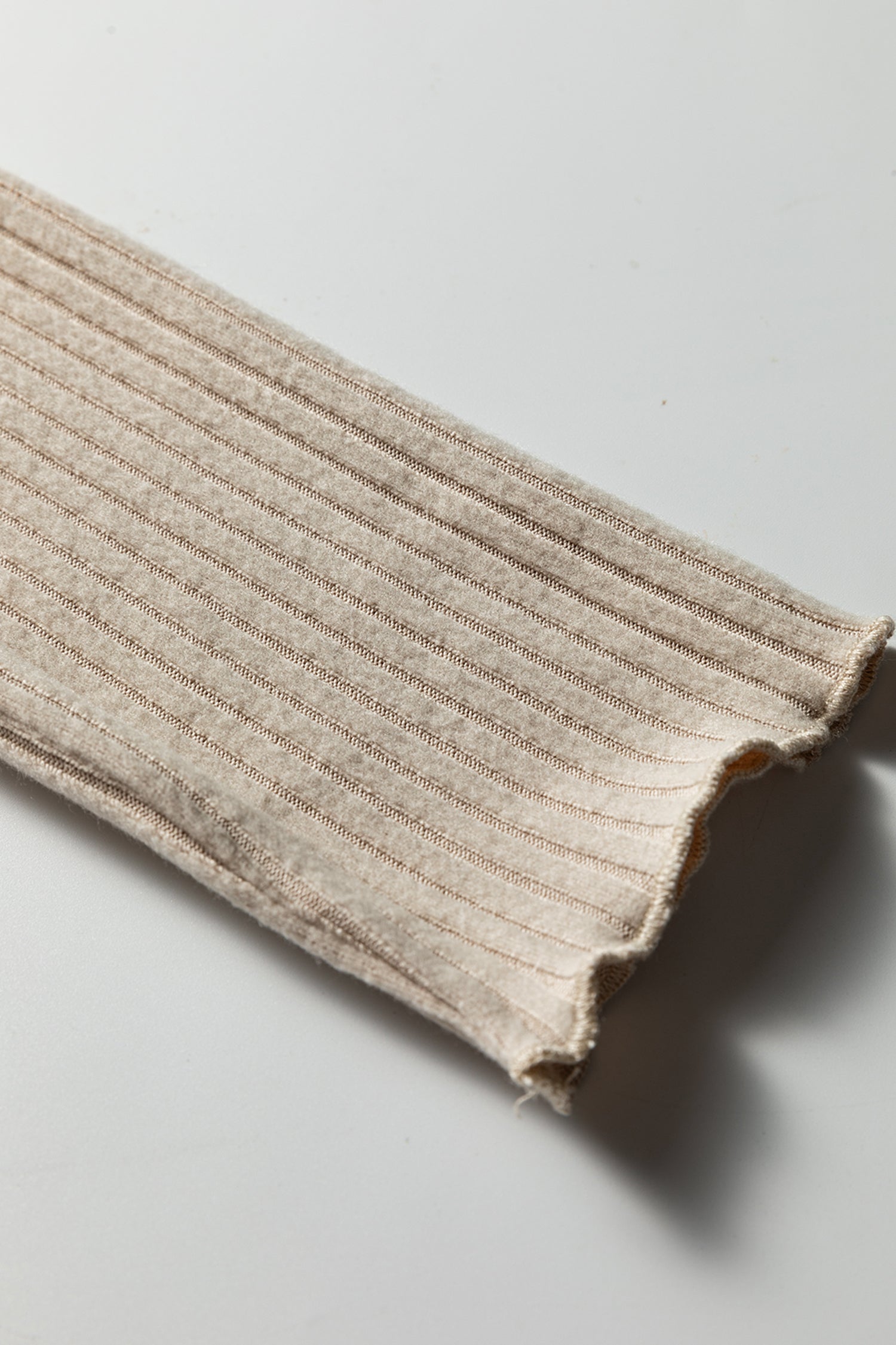 Beige Lace Neckline Button Decor Lettuce Edge Long Sleeve Ribbed Top