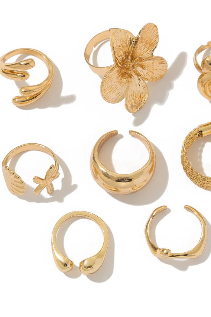 8 Piece Mod Sky Gold Tone Starfish Adjustable Ring Set