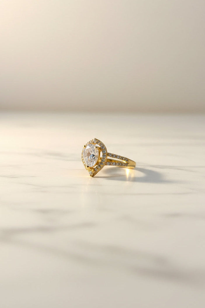Mod Sky Gold Rhinestone Teardrop Open Band Cocktail Ring