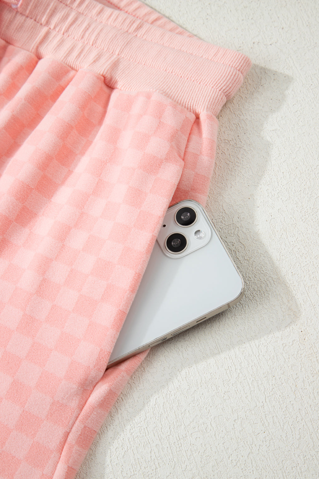 Brown Checkerboard Long Sleeve Pullover and Shorts Set