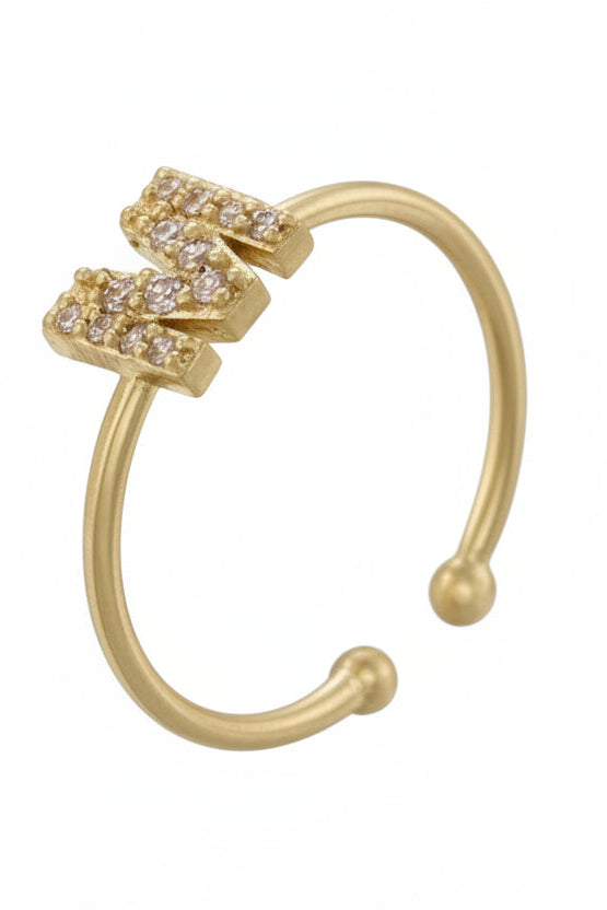 Letter Initial Micro Zirconia Gold Adjustable Ring