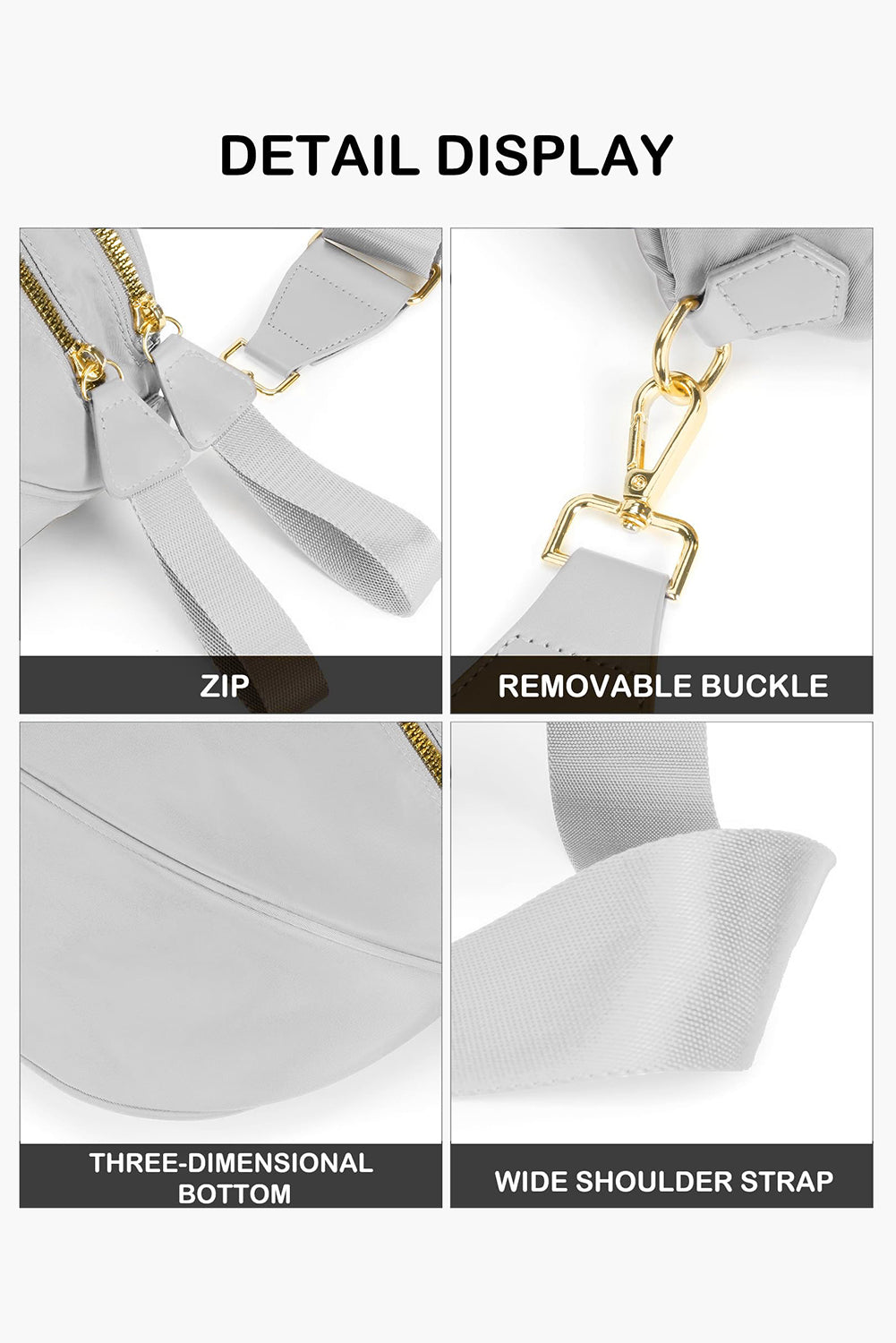 Wisteria Double Zip Crescent Shape Adjustable Sling Bag
