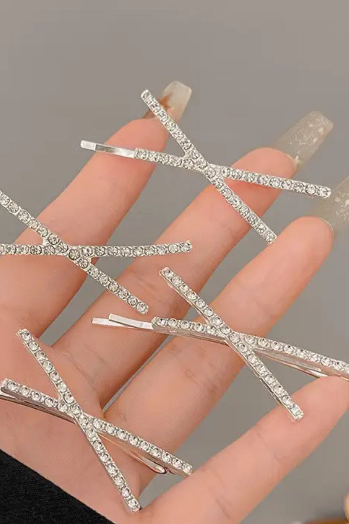 Rhinestone X Shaped Barrett Hair Clips Set of 8