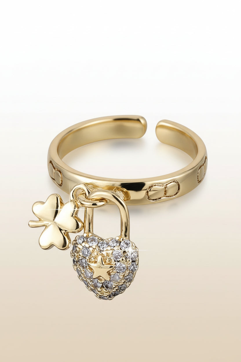 Clover Heart Dangling Adjustable Ring