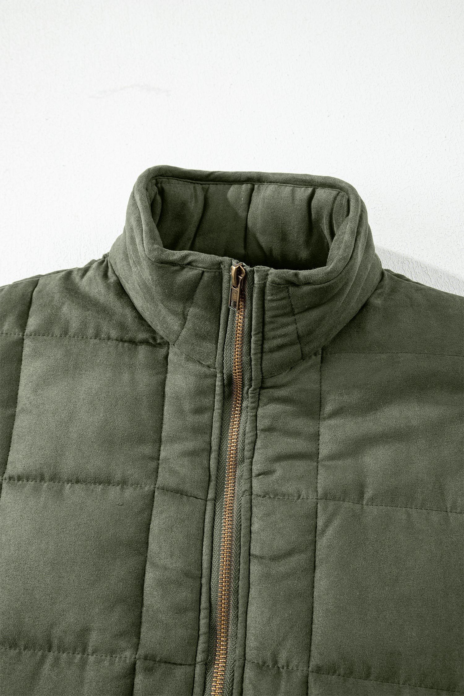 Green or Black Zip-Up Pocket Quilted Jacket