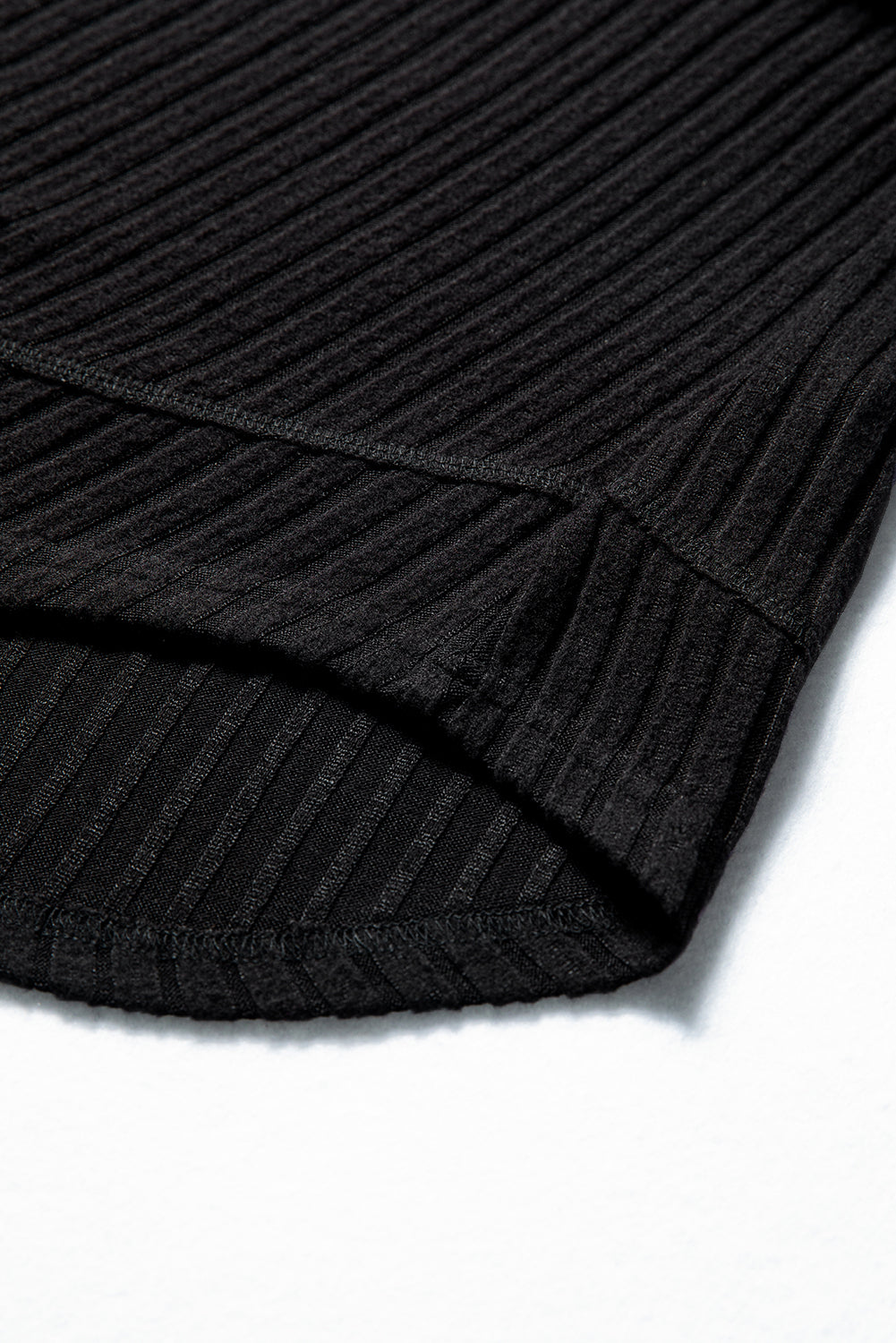 White Ribbed Texture Round Neck Long Sleeve Rounded Hem Knit Top