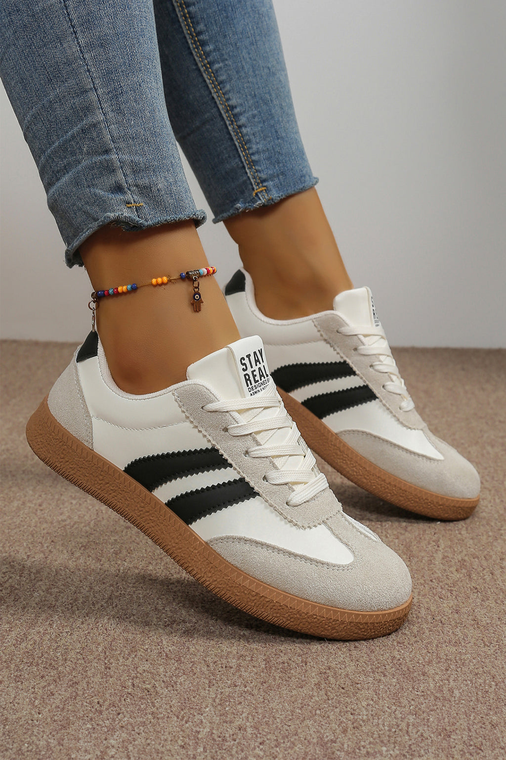White Varsity Color Block Patchwork PU Leather Lace Up Shoes
