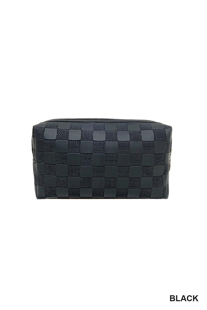 Checkered monogram cosmetic makeup pouch