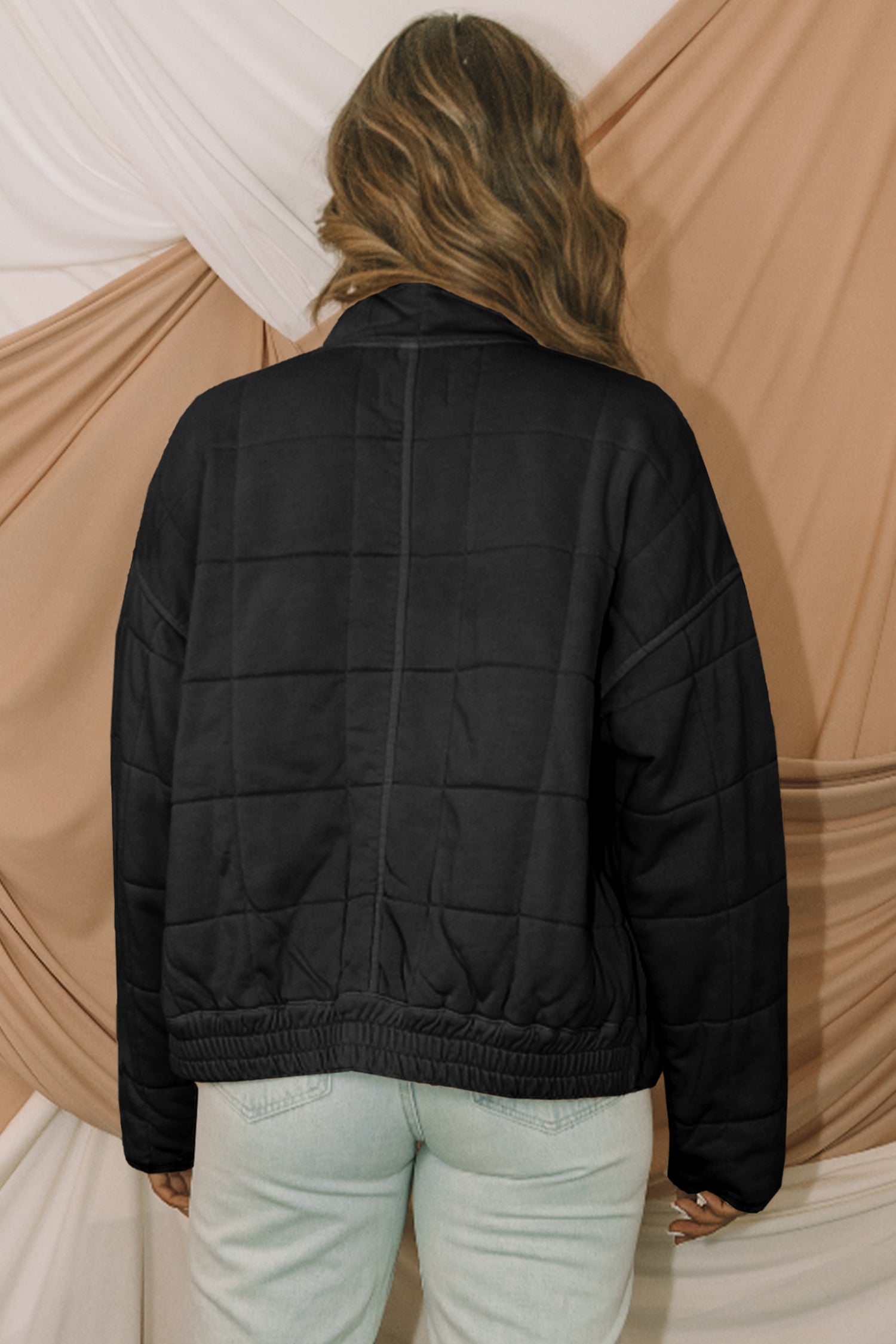 Green or Black Zip-Up Pocket Quilted Jacket