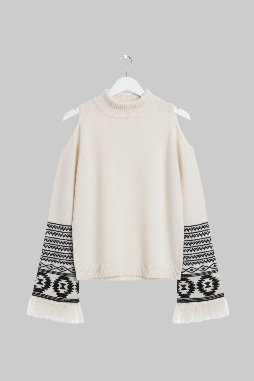 Myra Brinley Prairie Cold Shoulder Fringe Sweater