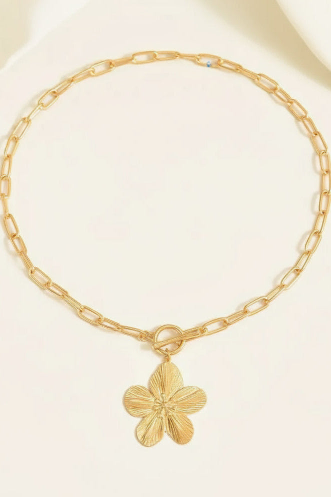 Mod Sky Gold Tone Flower Square Chain Toggle Necklace