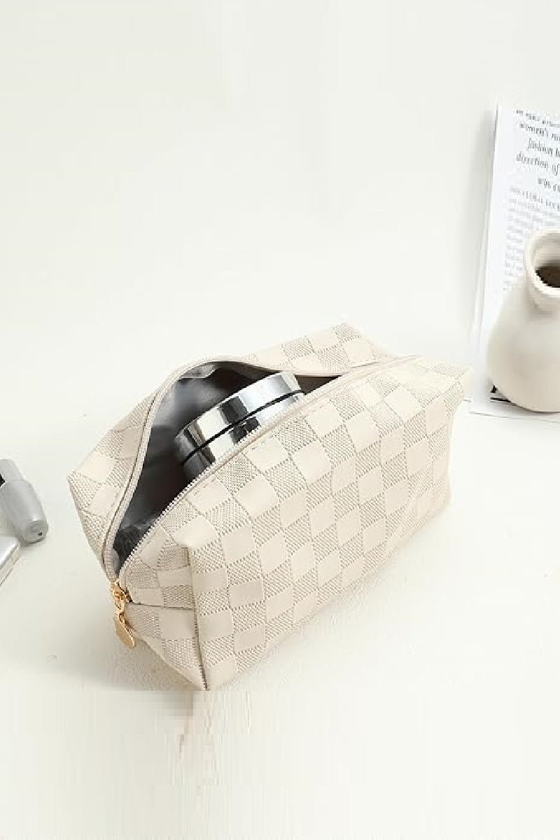 Checkered monogram cosmetic makeup pouch