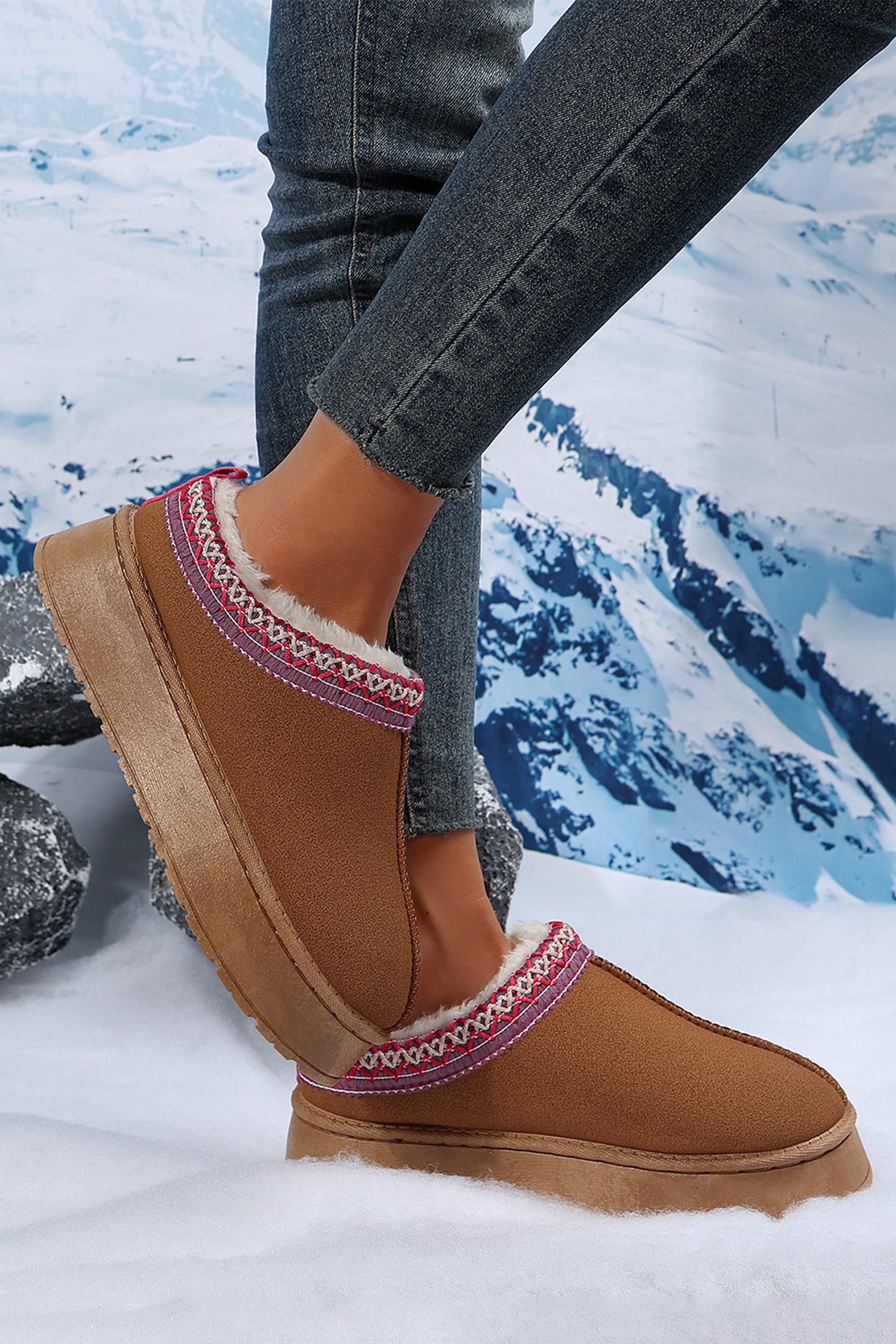 Contrast Print Suede Plush Lined Snow Boots 3 Colors