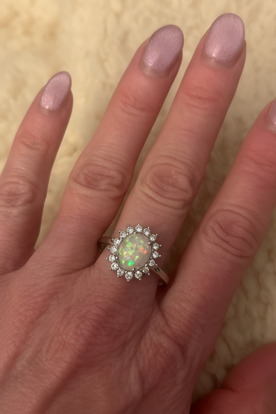 Fashion Synthetic Opal Silver Plated Statement Ring