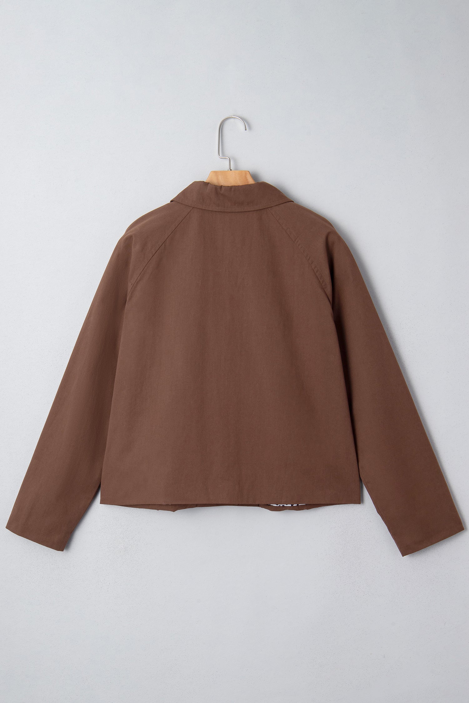 Dark Brown Collared Buttoned Leopard Liner Patchwork Chic Jacket