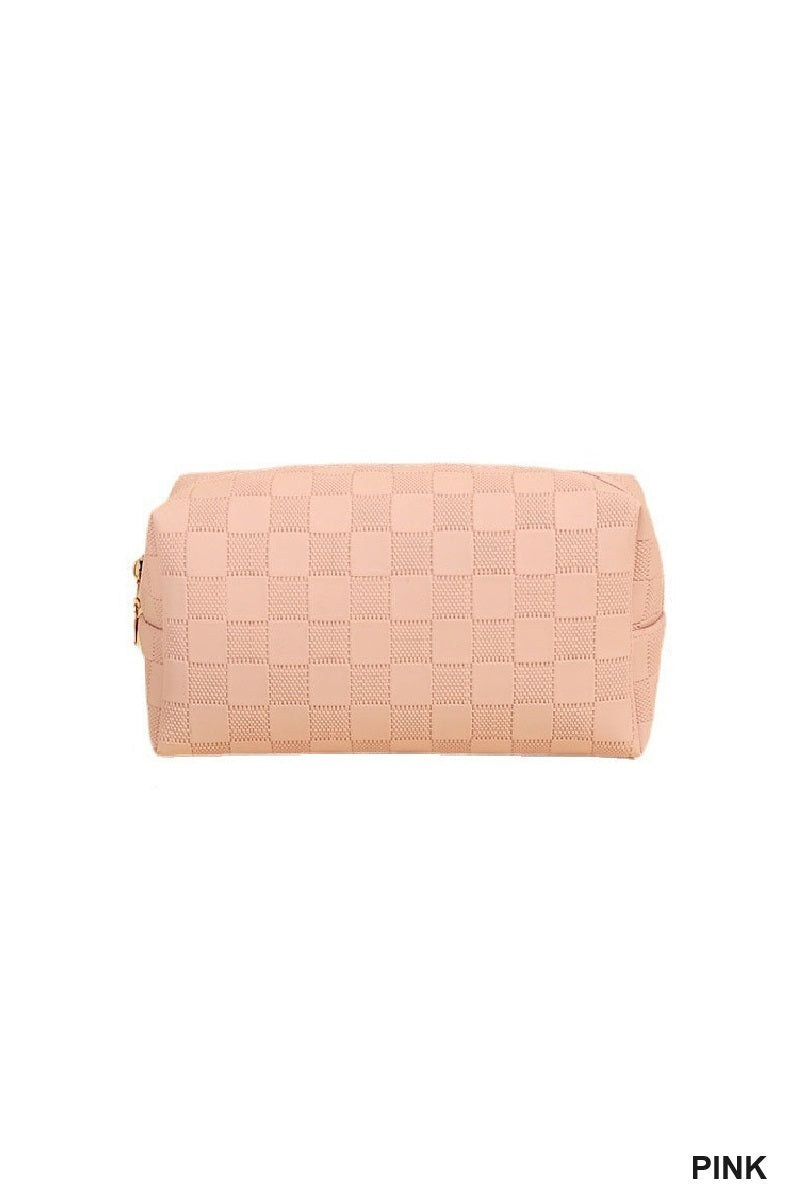 Checkered monogram cosmetic makeup pouch