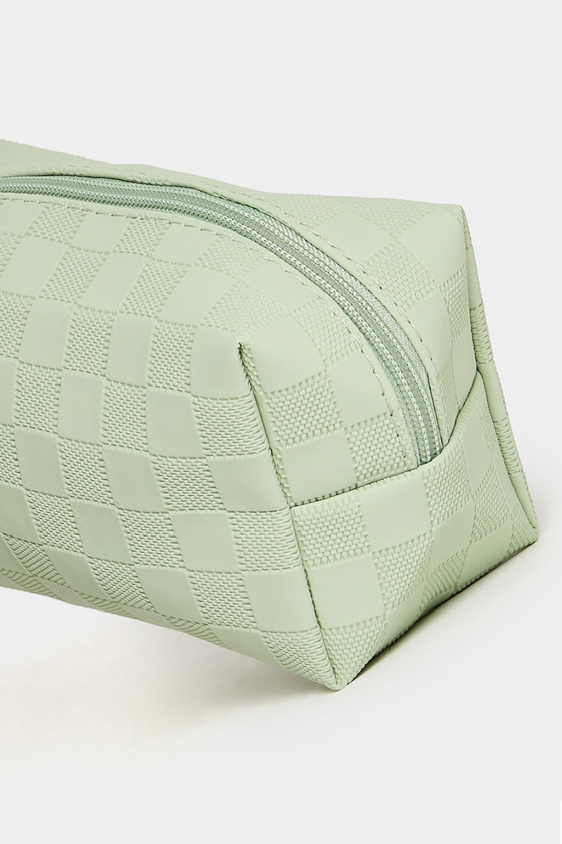 Checkered monogram cosmetic makeup pouch