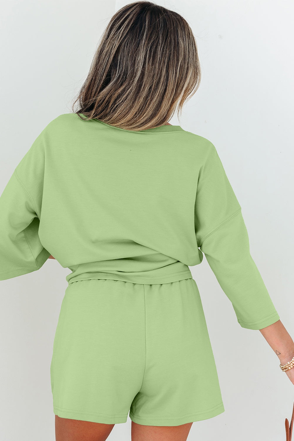 Bonbon Solid Loose V Neck Half Sleeve Tee and Shorts