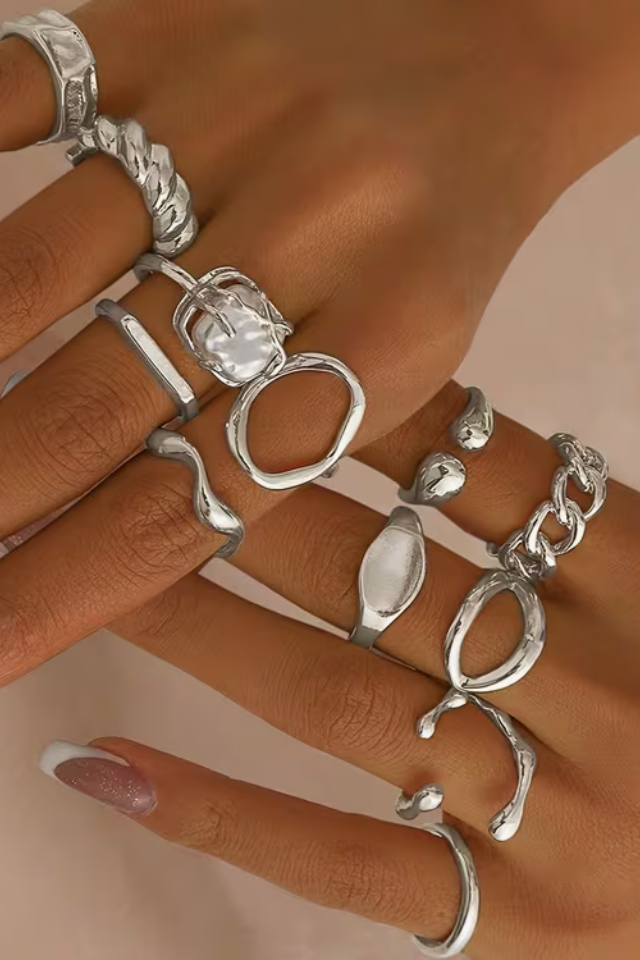 Stacking Ring Chic Set of 12 Rings Gold or Silver