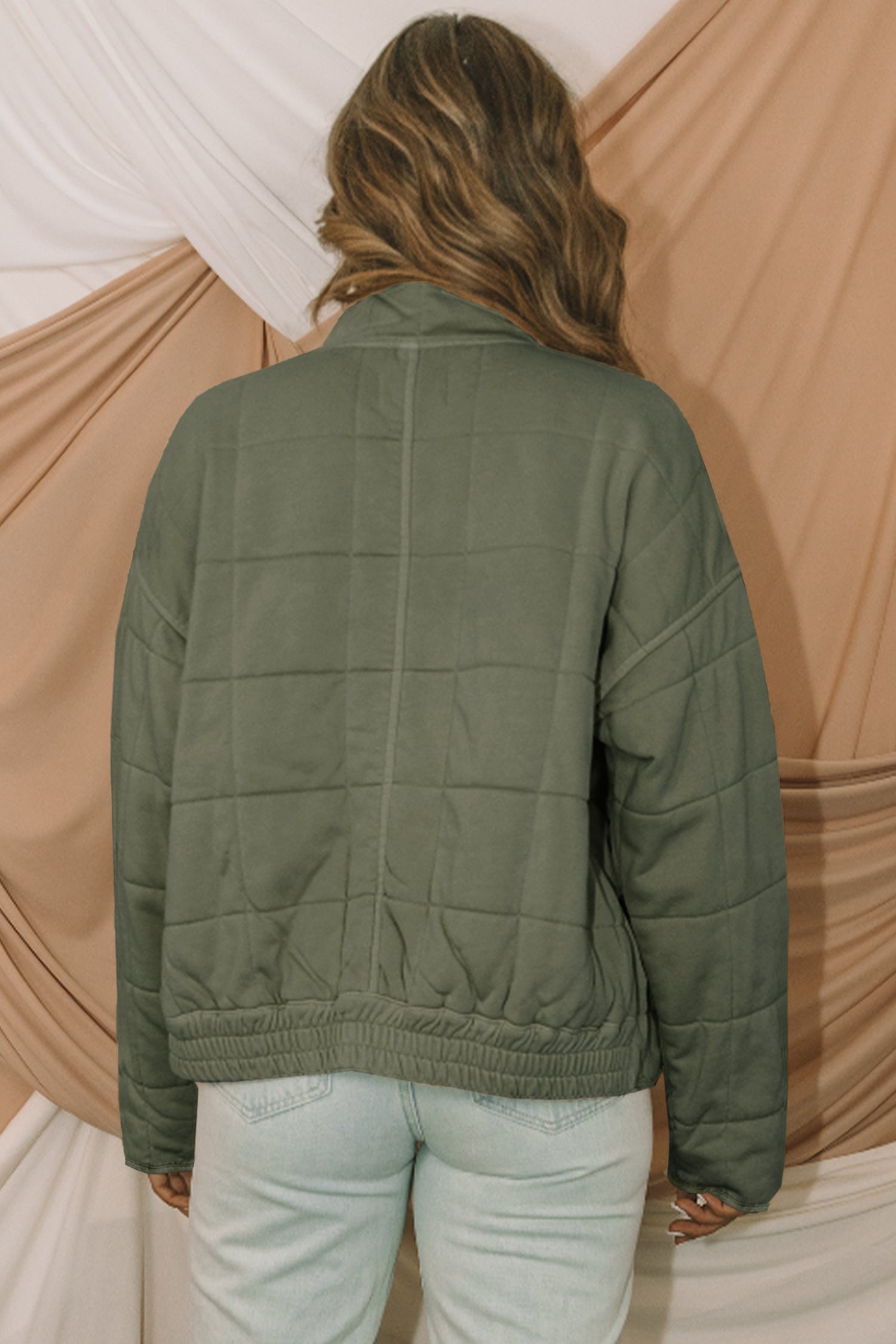 Green or Black Zip-Up Pocket Quilted Jacket