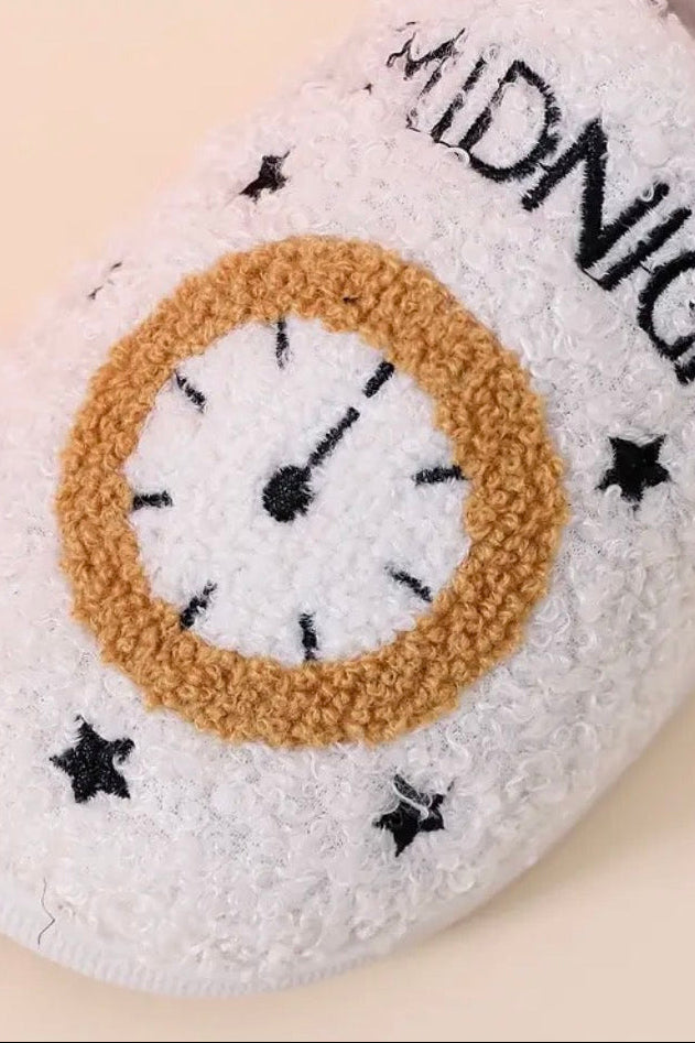 Meet Me at Midnight Clock & Moon Plush Women's Slippers