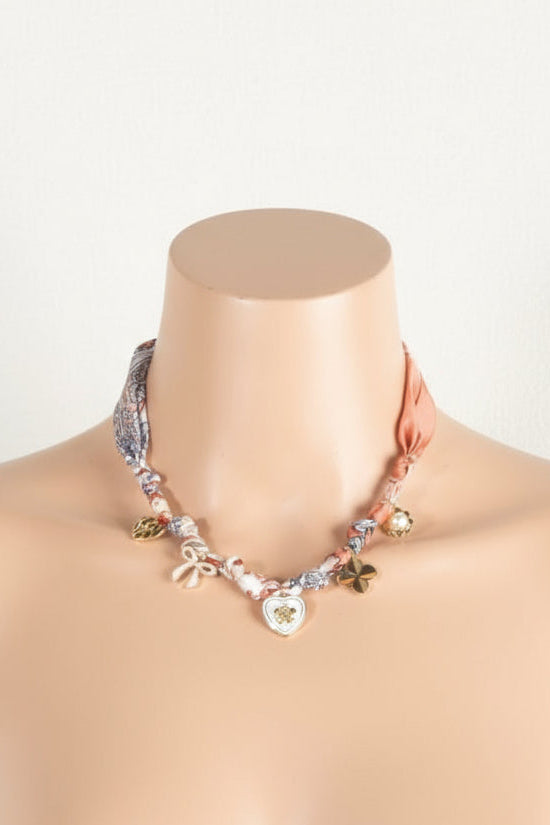Heart Pearl & Floral Charm Pendant Bandana Necklace
