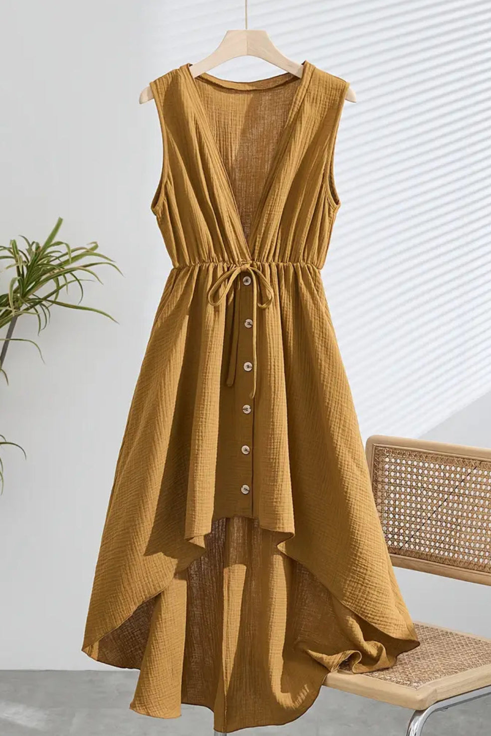 Boho Hi Low Sleeveless Autumn Yellow Sleeveless Dress