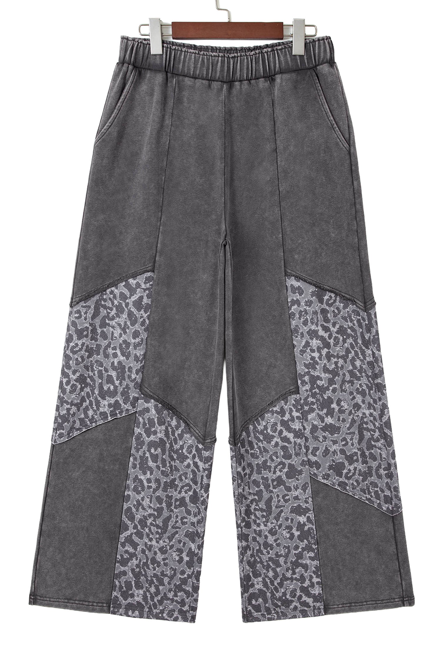 Coffee or Dark Grey Mineral Wash Leopard Patchwork Loose Pants