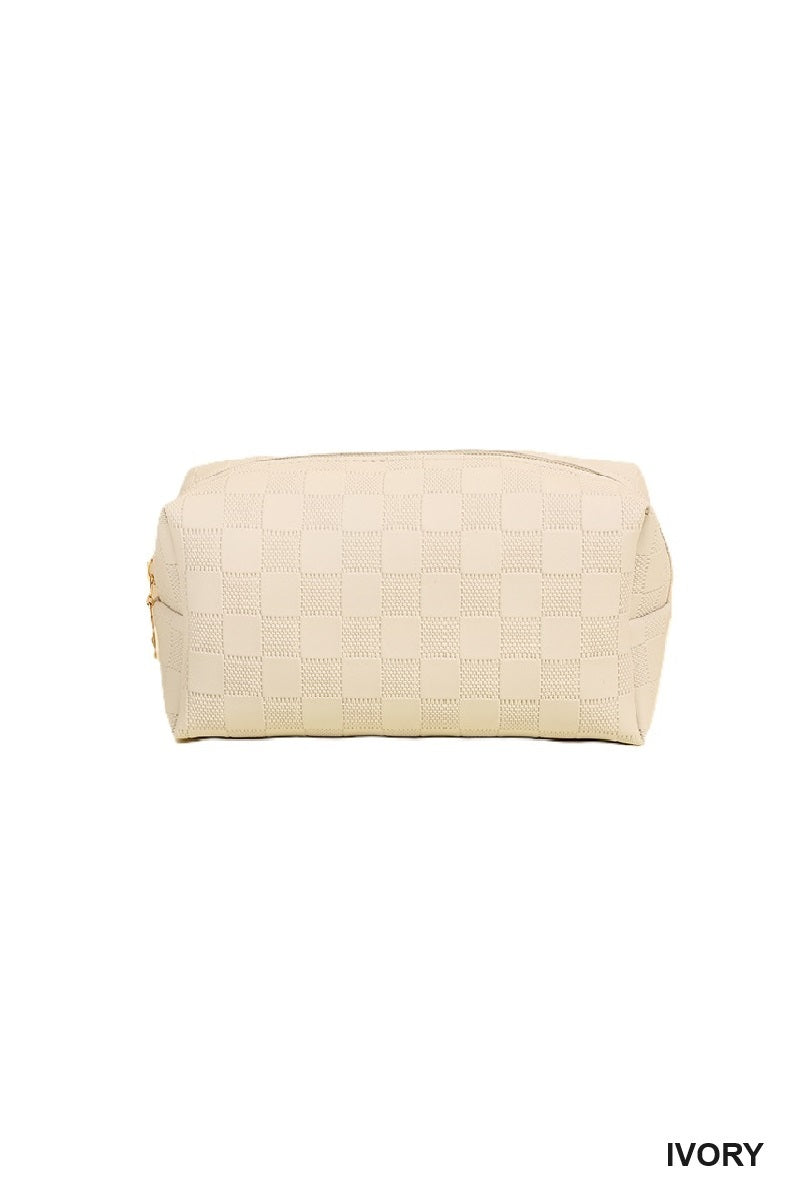 Checkered monogram cosmetic makeup pouch