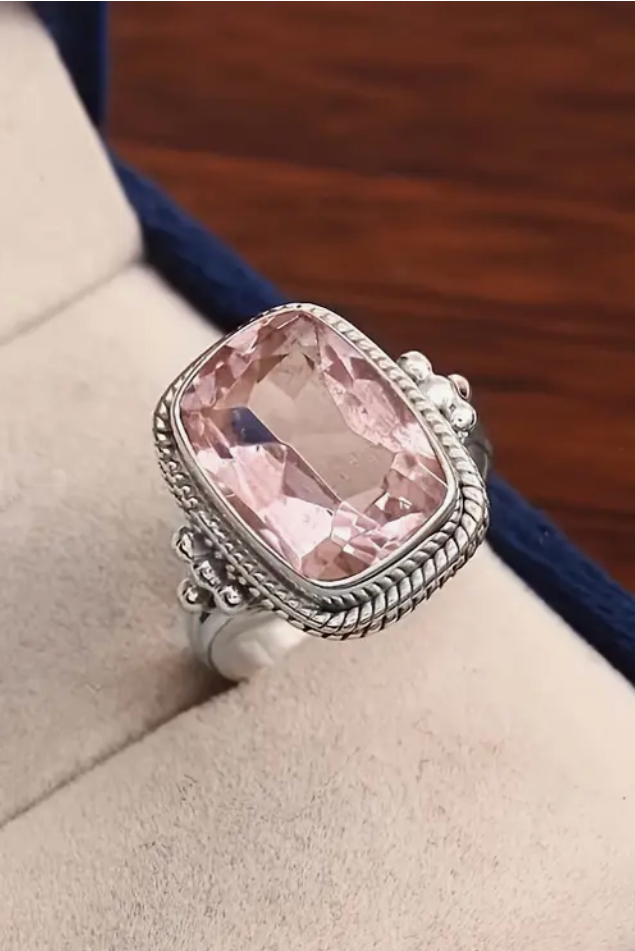 Pink Cubic Zirconia Rectangular Retro Ring