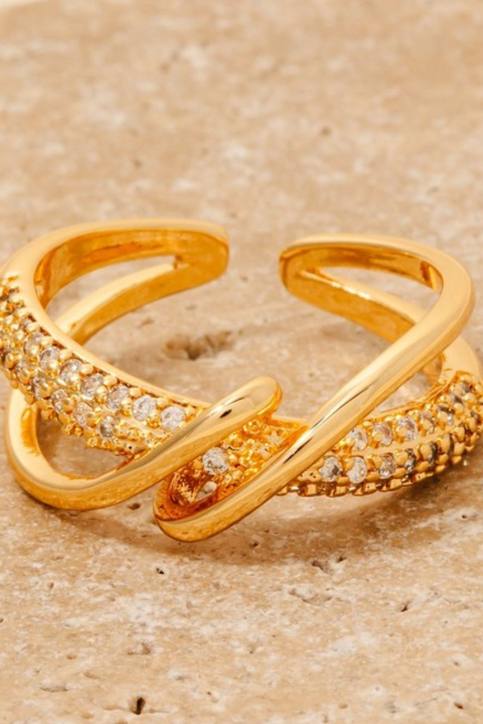 Mod Sky Wrapped Pave Row Open Band Silver or Gold Ring