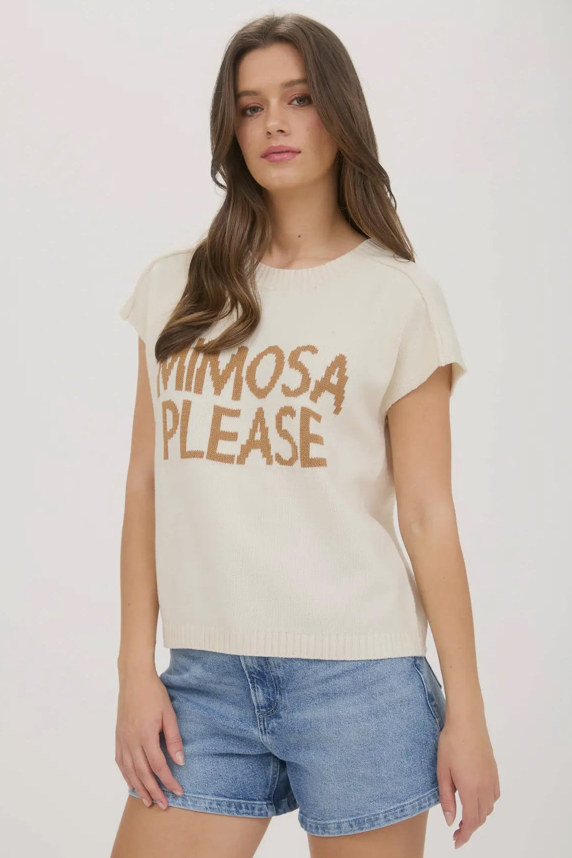 Blu Pepper Graphic Mimosa Knit Short Sleeve Sweater Top