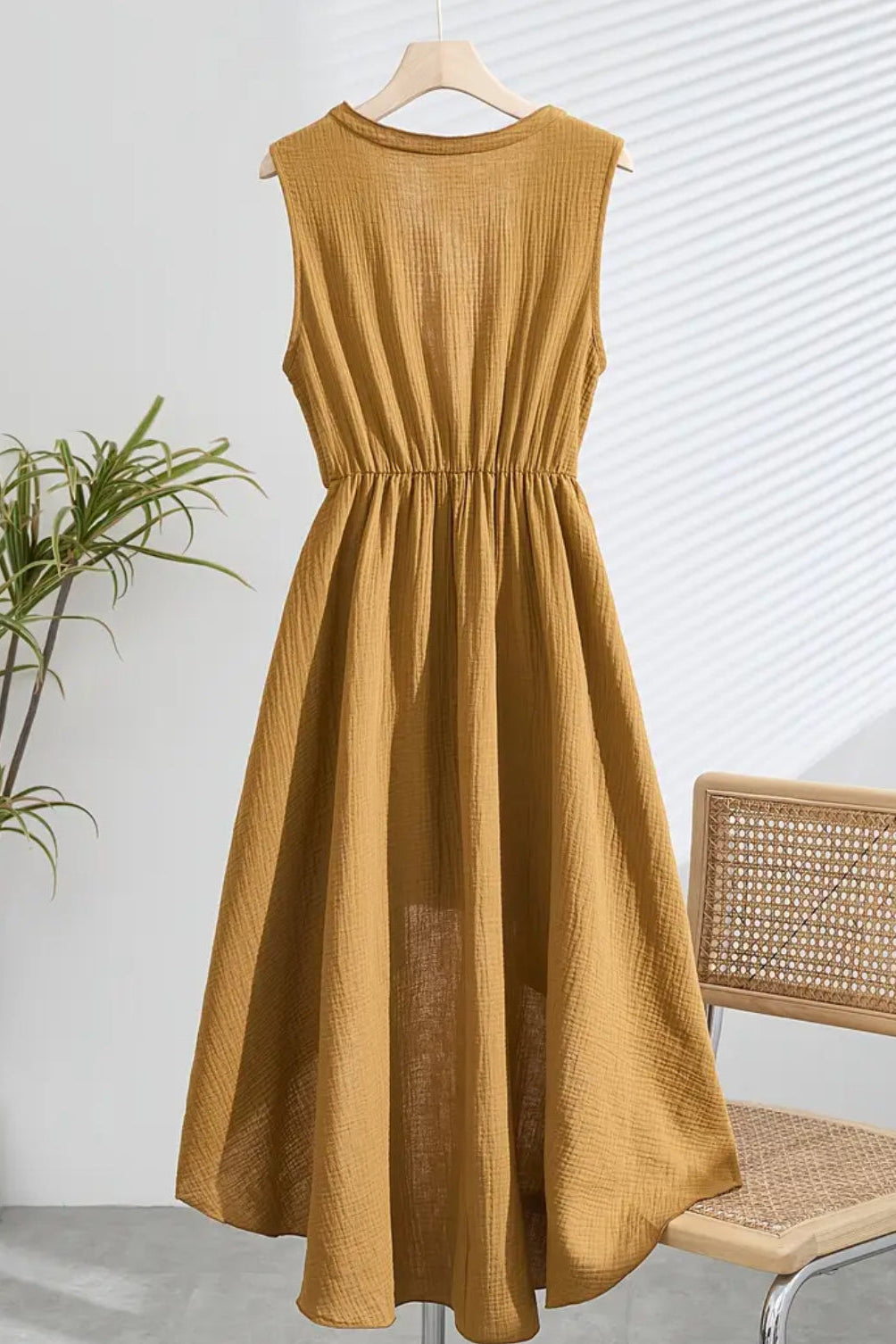Boho Hi Low Sleeveless Autumn Yellow Sleeveless Dress