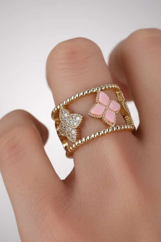 Hollow Band Floral Clover Ring 3 colors