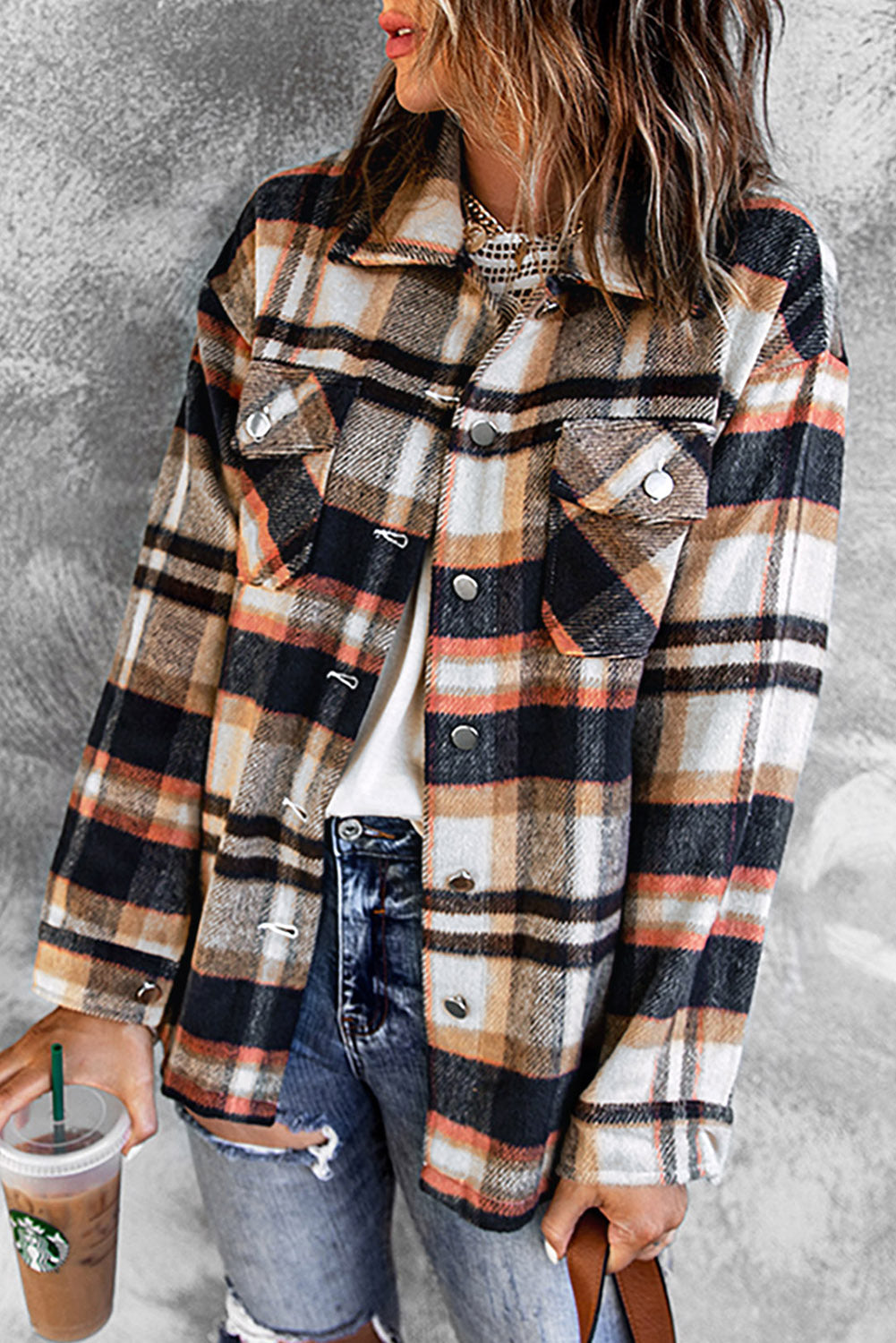 Fiery Red Geometric Plaid Print Pocketed Shacket Multiple Colors