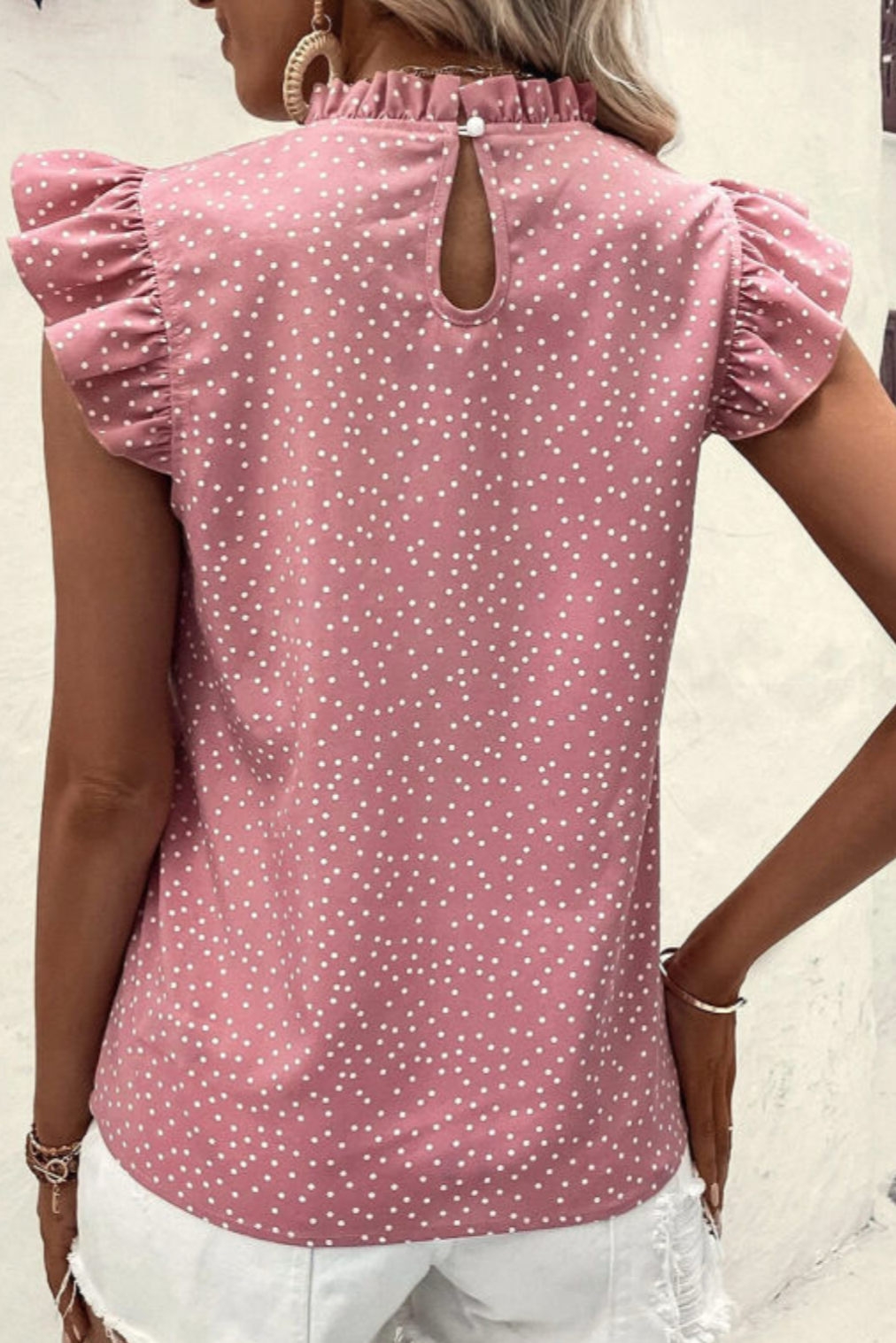 Ruffle Flutter Sleeve Pink Polka Dot Blouse