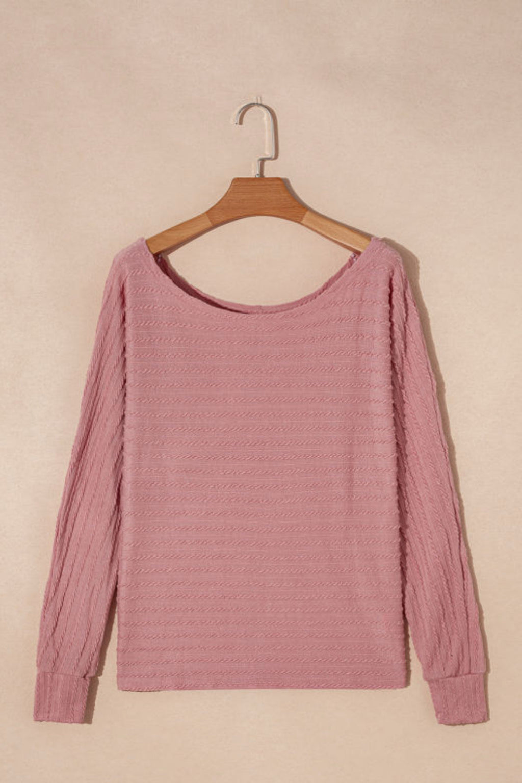 Dusty Pink Textured Knit Long Sleeve Knit Top