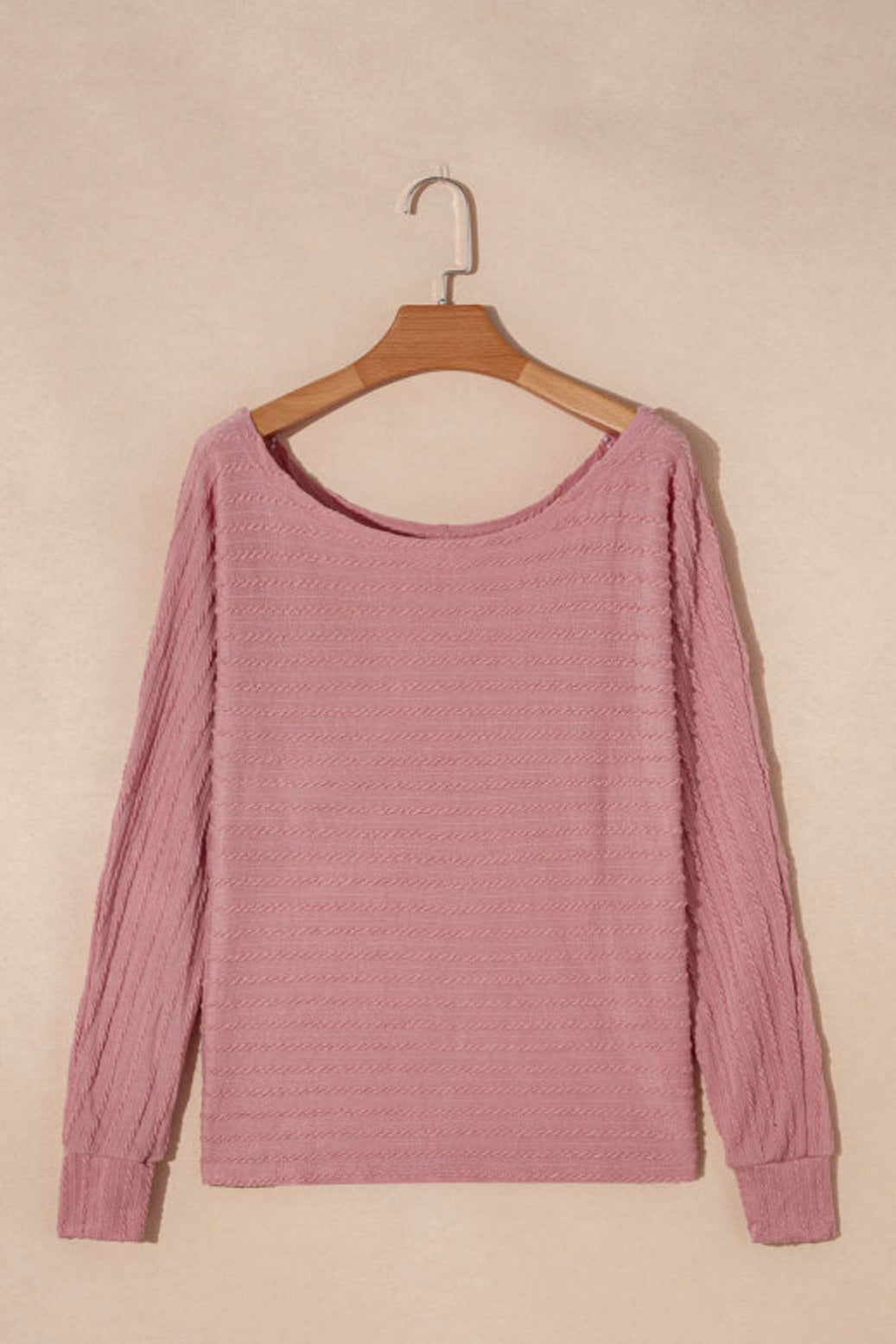Dusty Pink Textured Knit Long Sleeve Knit Top
