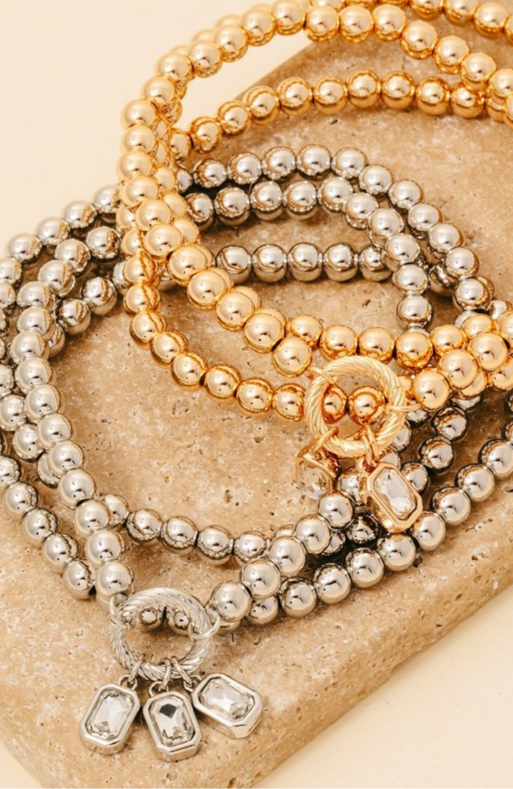 Wish Rhinestone Charm Beaded Bracelet Gold or Silver