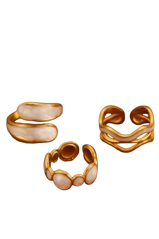 Trio painted  white and gold rings