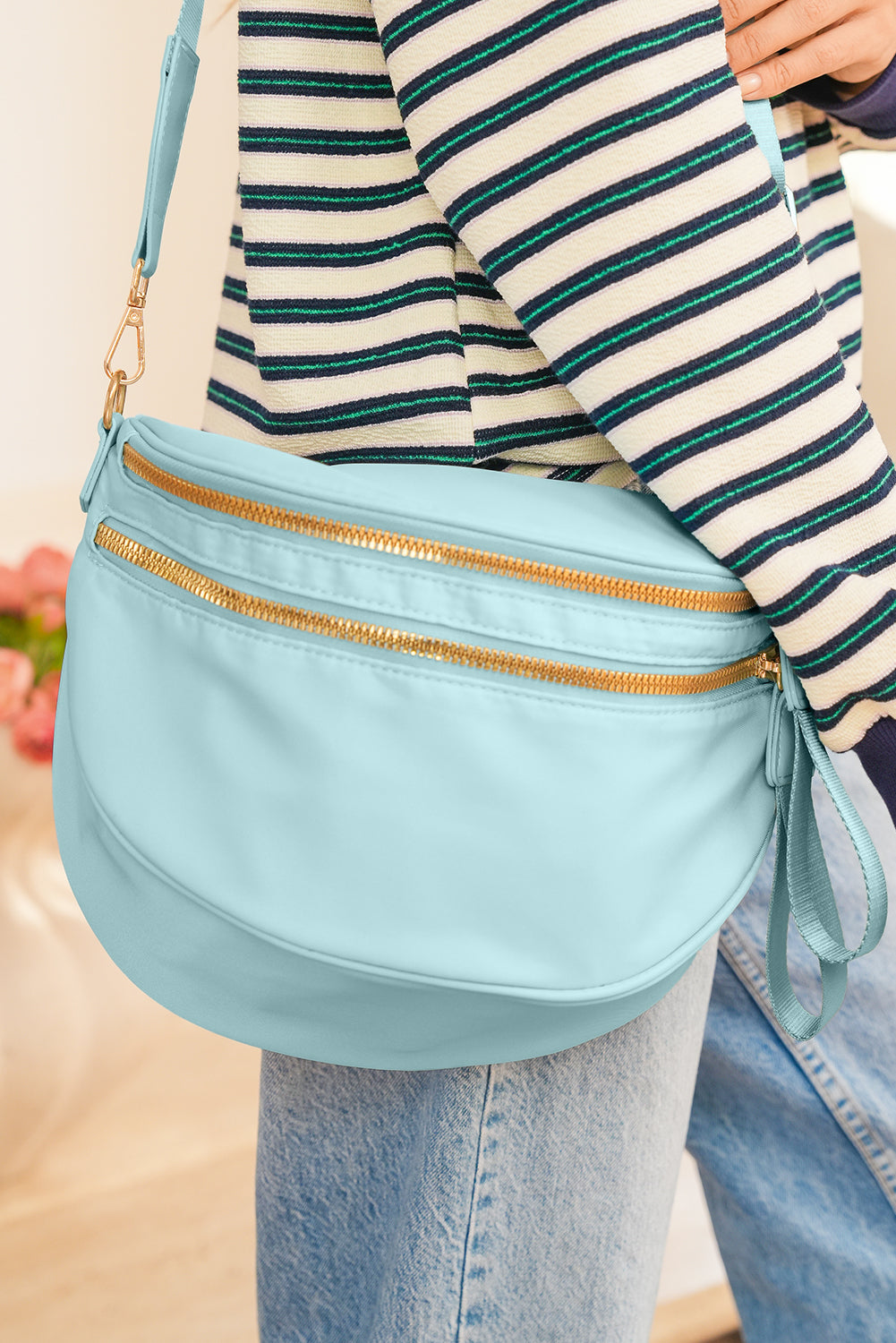 Wisteria Double Zip Crescent Shape Adjustable Sling Bag