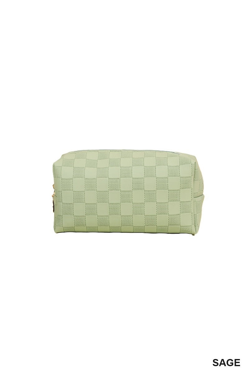 Checkered monogram cosmetic makeup pouch