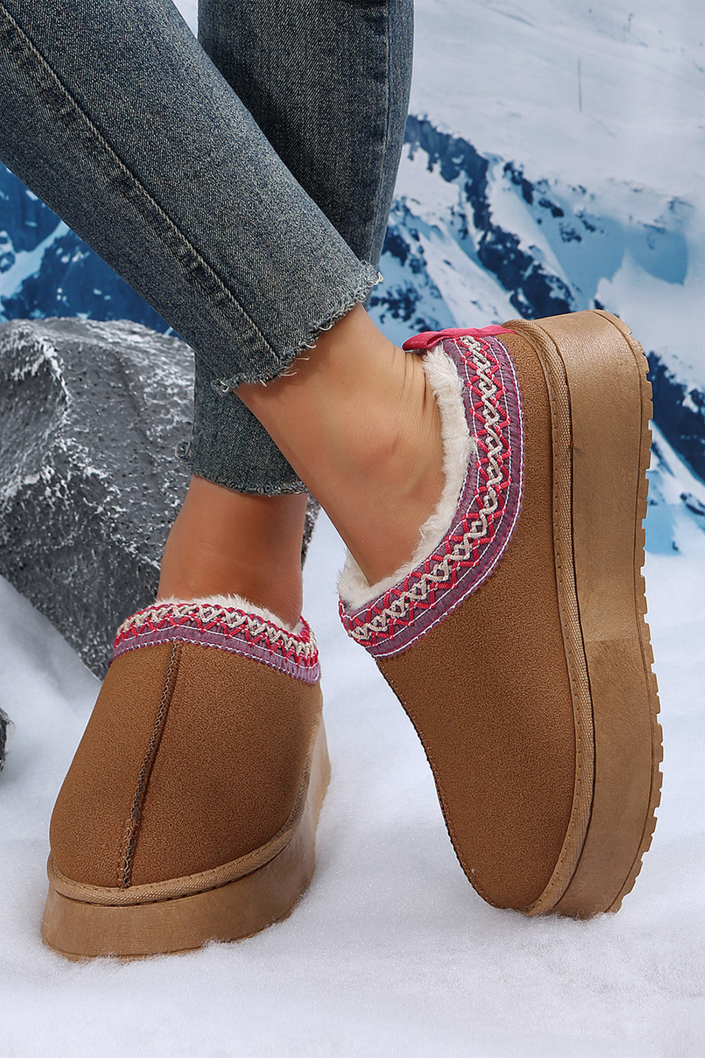 Contrast Print Suede Plush Lined Snow Boots 3 Colors