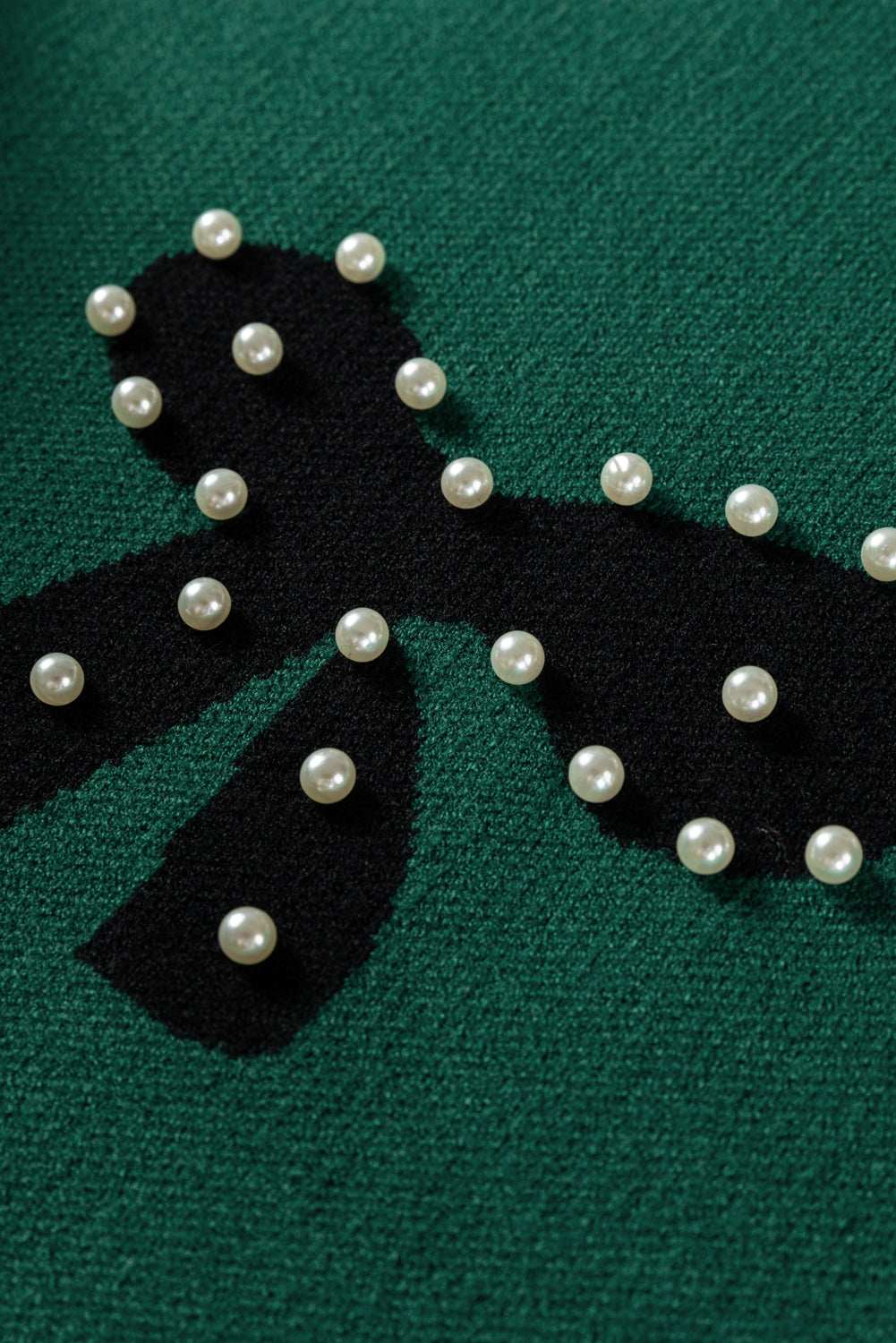 Blackish Green Pearl Embellished Bow Pattern Loose Sweater 3 colors