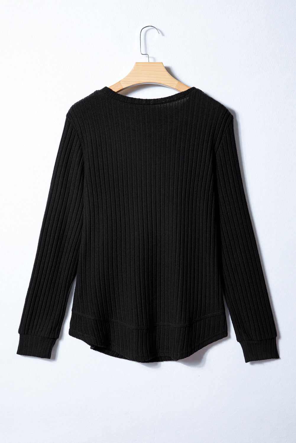 White Ribbed Texture Round Neck Long Sleeve Rounded Hem Knit Top