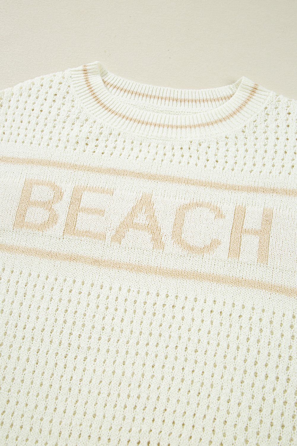 White BEACH Hollow Out Knitted Lightweight Dolman Sweater