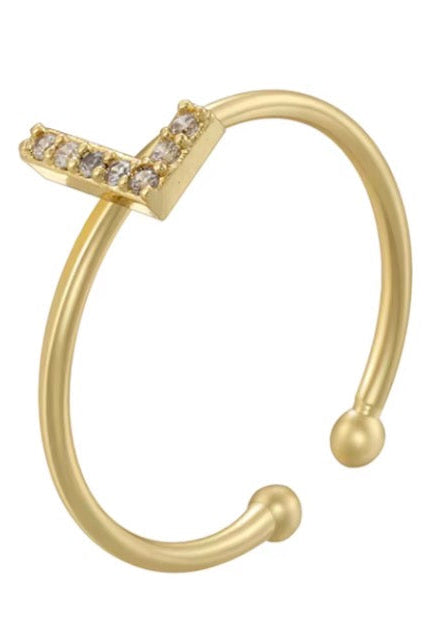 Letter Initial Micro Zirconia Gold Adjustable Ring