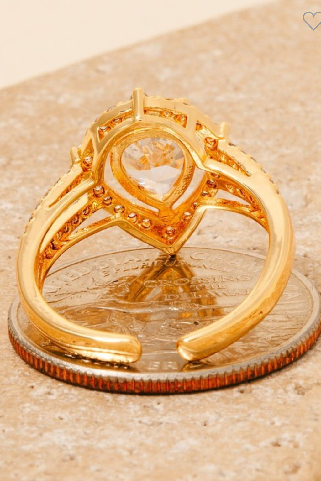 Mod Sky Gold Rhinestone Teardrop Open Band Cocktail Ring