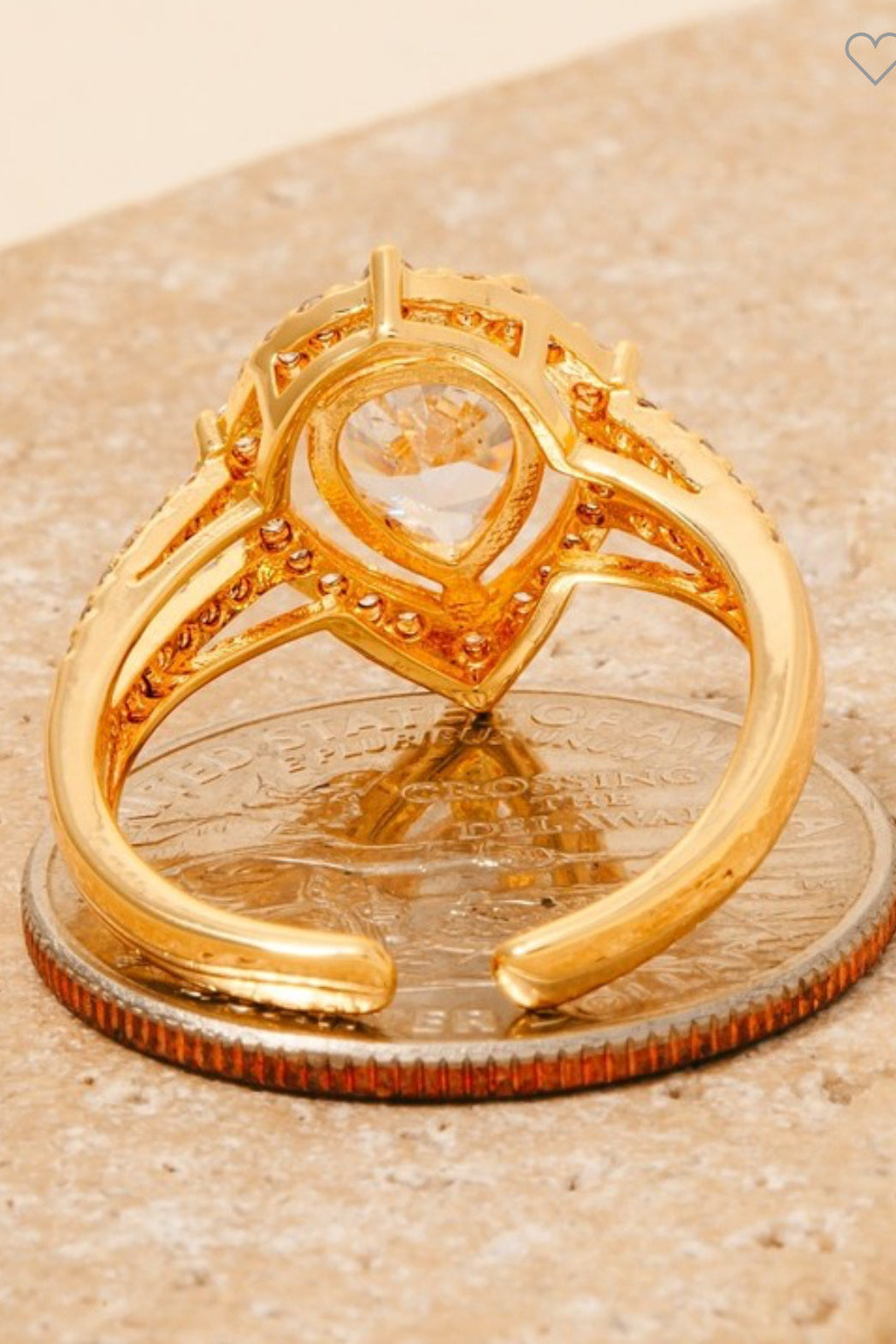 Mod Sky Gold Rhinestone Teardrop Open Band Cocktail Ring