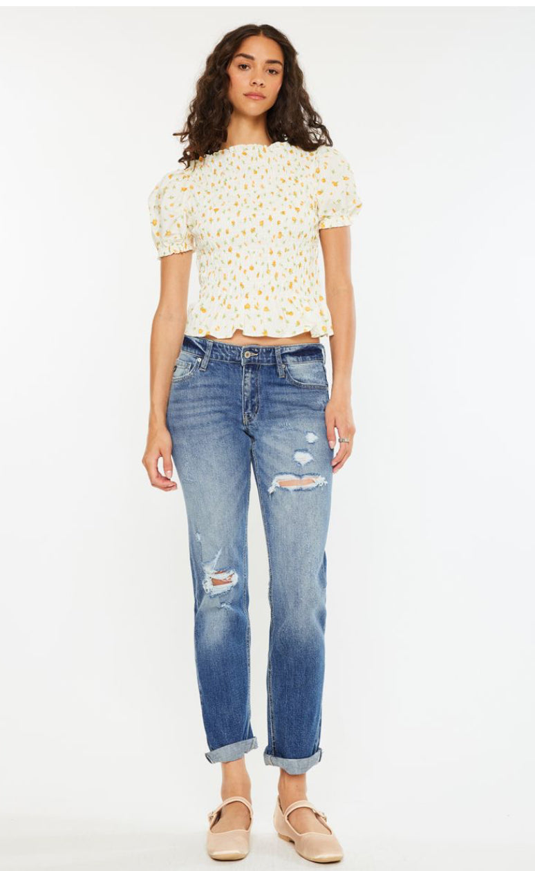 Kan Can Aries Mid Rise Slim Boyfriend Fit Medium Wash Ultra-Comfortable Jeans